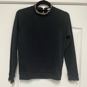 J. Crew Factory | Leopard Print Ruffle Trim Black Sweatshirt